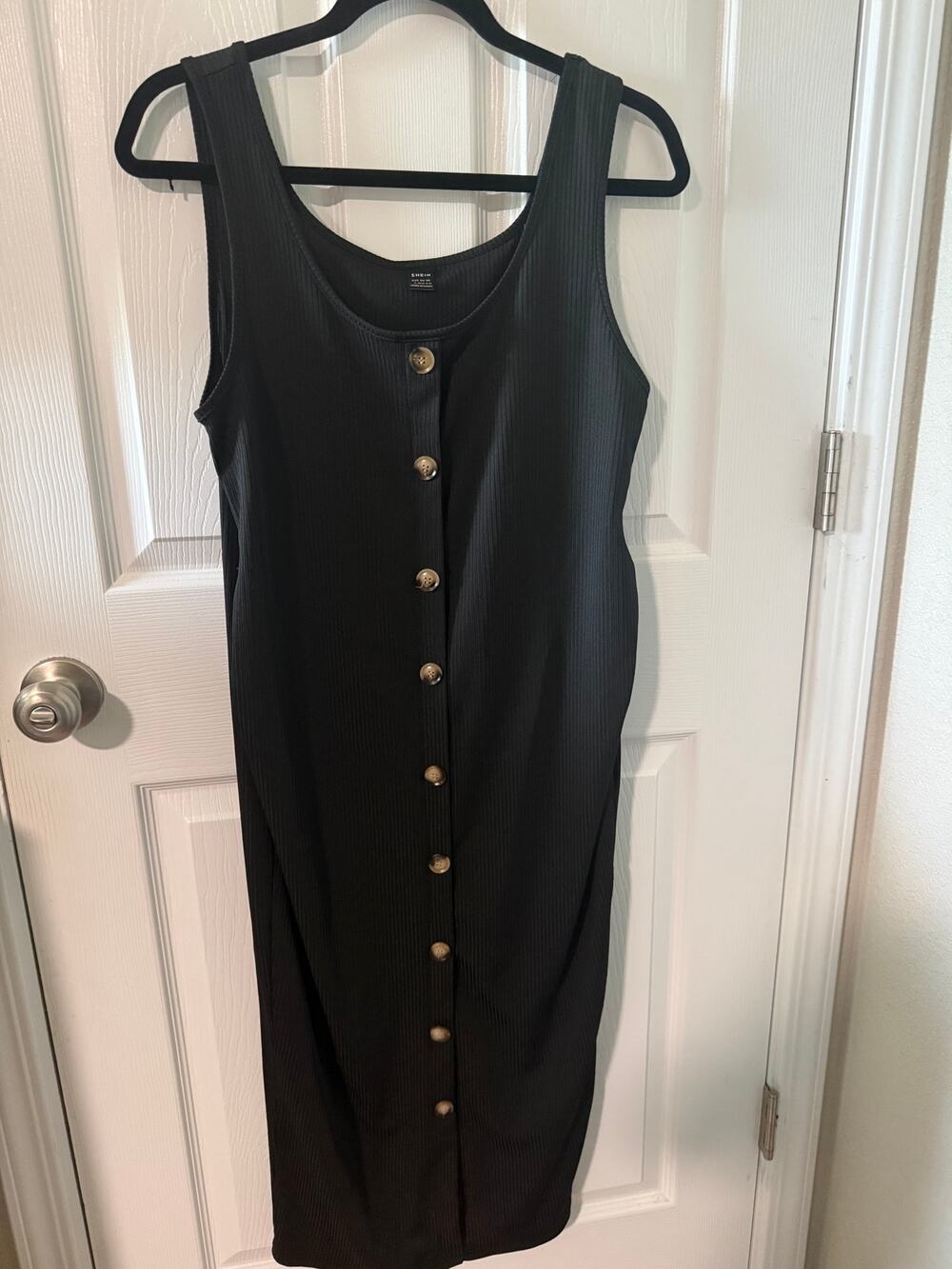 Shein Black Ribbed Button Front Midi Tank Dress Size Large